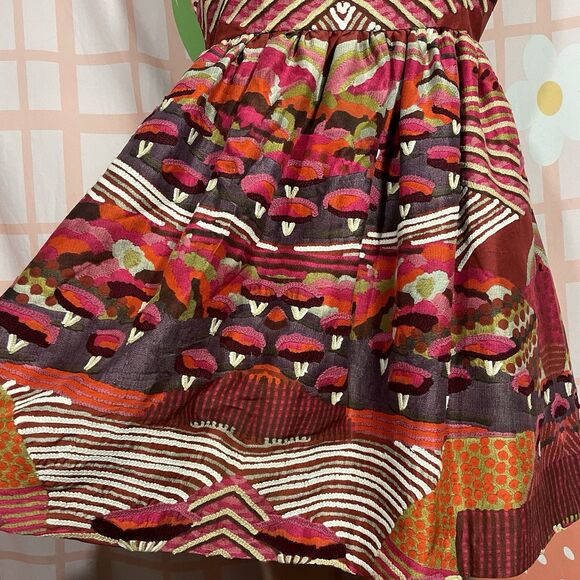 Anthropologie Pankaj & Nidhi Size 6 Silk Boho Embroidered Fit & Flare Mini Dress - Picture 8 of 12